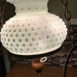 Vintage White Hobnail Milk Glass Lamp Ceiling Light Pendant Chandelier